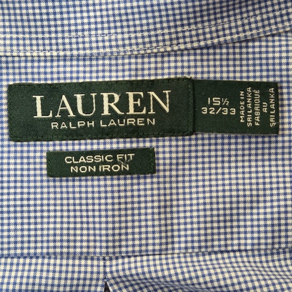Lauren Ralph Lauren Classic Fit Non Iron Blue Gingham Dress Shirt Mens 15.5‎ M - Picture 4 of 8